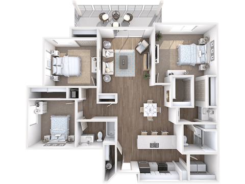Floor plan for 3 beds, 2 baths, 1490 sqft